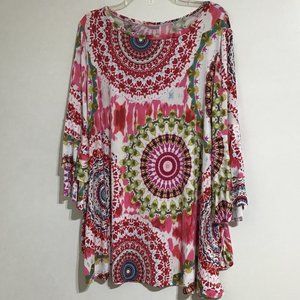 Women Plus Size 2XL Casual Loose Baggy Tunic Top Blouse Psychedelic Beachy